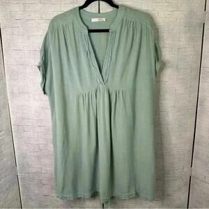 Ces Femme lightweight, distressed Gozzi cotton, mint green tunic with pockets